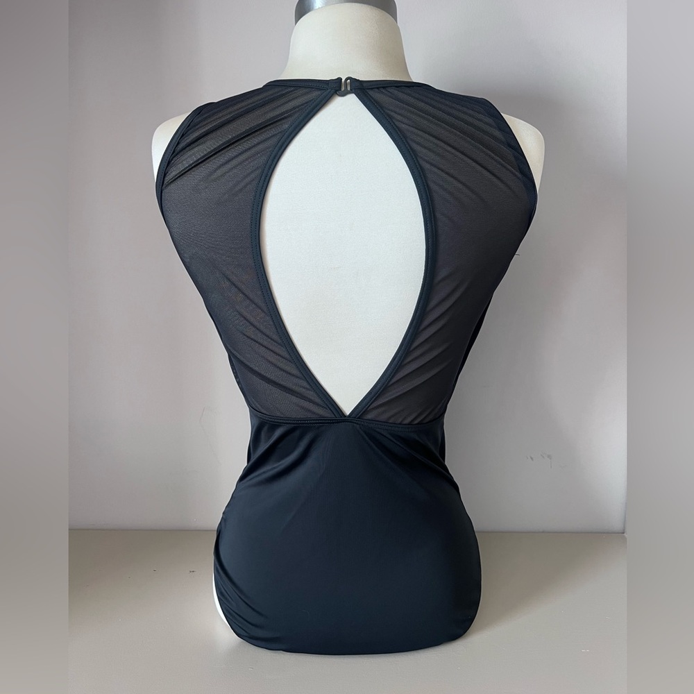 Balera Dancewear Black Mesh Back Keyhole Bodysuit Leotard - Size Small Adult